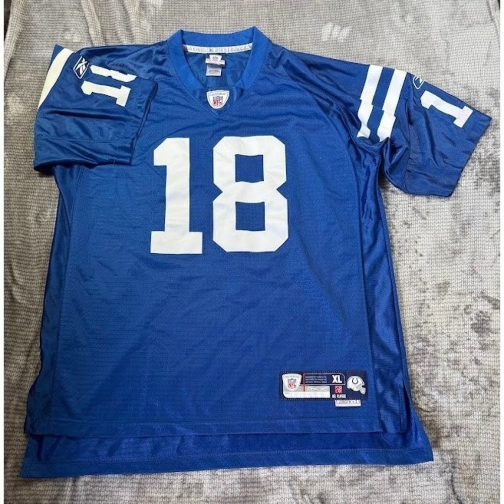 Reebok NFL Indianapolis Colts Peyton Manning #18 Jersey Blue Mens XL Helmet Tag